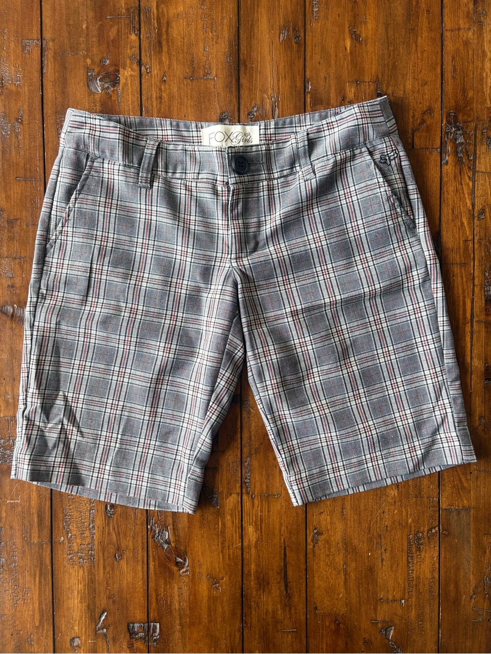 Women's Gray Plaid Flat Front Shorts